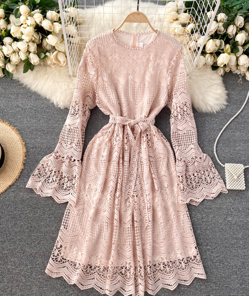 Cute Lace Long Sleeve Dress Lace Dress P318