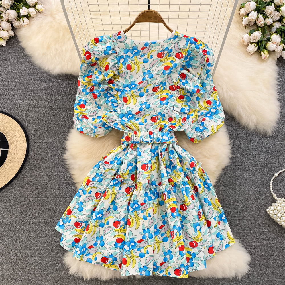 Cute V-neck Floral Dresses, A-line Fashion Dresses P286