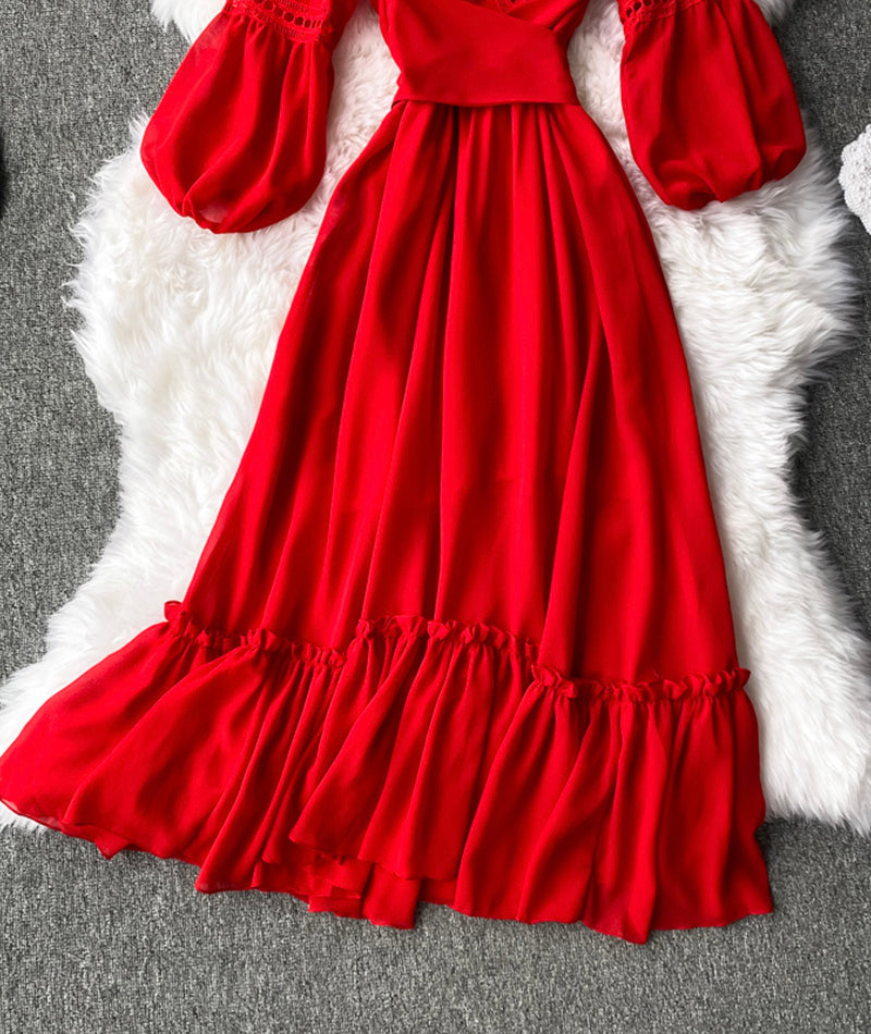 Red A Line Chiffon Dress Fashion Girl Dress P293