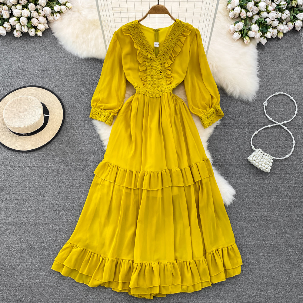 Cute A-line Chiffon Dresses, V-neck 1/2 Sleeve Fashion Dresses P287