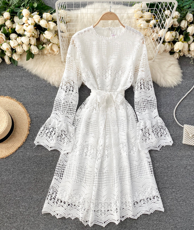 Cute Lace Long Sleeve Dress Lace Dress P318