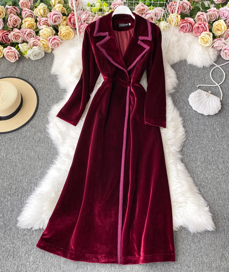 Elegant Velvet Long Coat Dress P300