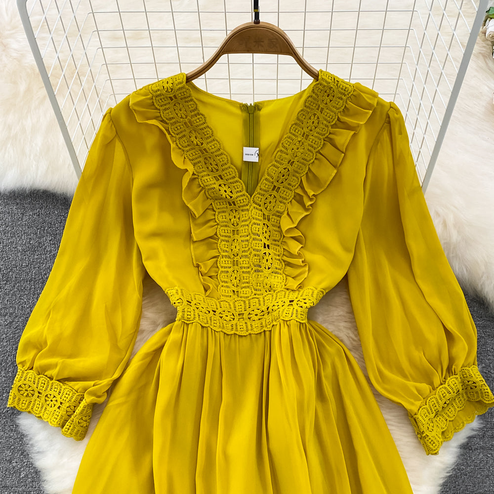 Cute A-line Chiffon Dresses, V-neck 1/2 Sleeve Fashion Dresses P287