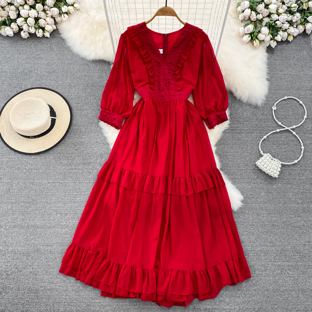 Cute A-line Chiffon Dresses, V-neck 1/2 Sleeve Fashion Dresses P287