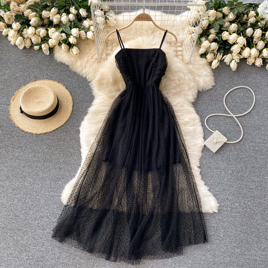 Sexy Straps Tulle Black Dress Women Holiday Dress P208