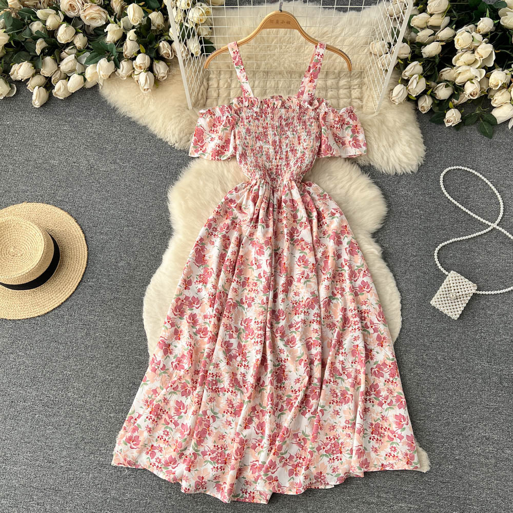 Sexy Straps Summer Dress Women Floral Holiday Dress P163