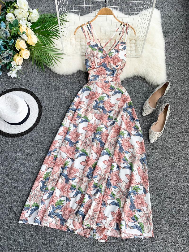 Sexy Spaghetti Straps Summer Backless Floral Dress Hot Women Dress P155