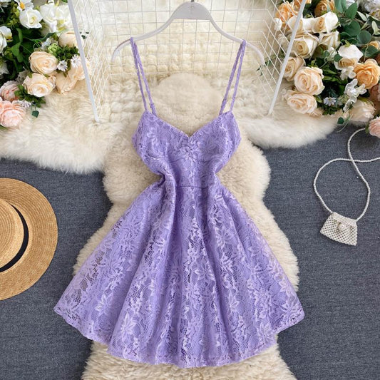 Sexy Spaghetti Straps Lace Short Dress Women Holiday Dress P198