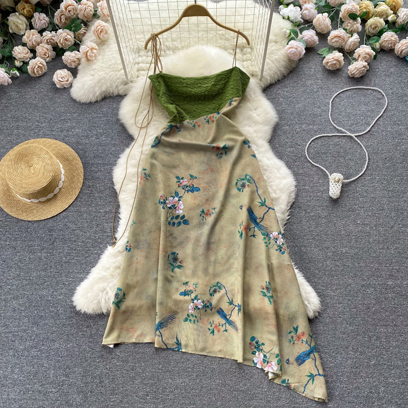 Simple Suspender Dress Floral Women Holiday Dress P183