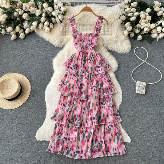 Sexy Straps Floral Dress Long Summer Women Holiday Dress P212