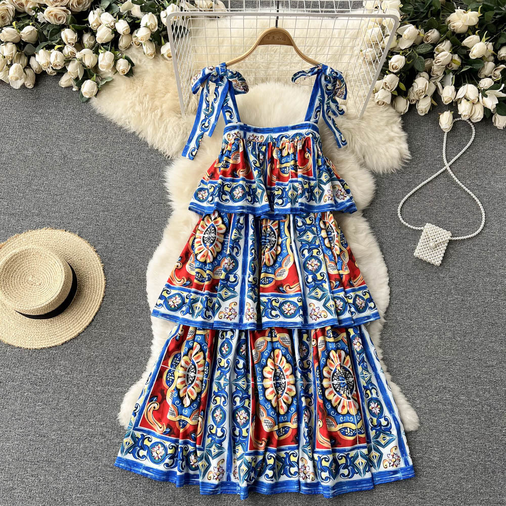 Vintage Spaghetti Straps Cute Summer Boho Dress Women Holiday Dress P187