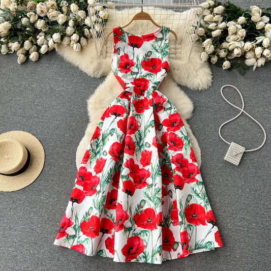 Sexy Scoop Floral Dress Women Holiday Dress P196