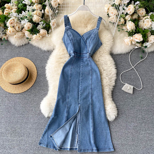 Cute Spaghetti Straps Denim Dress Women Dress P144