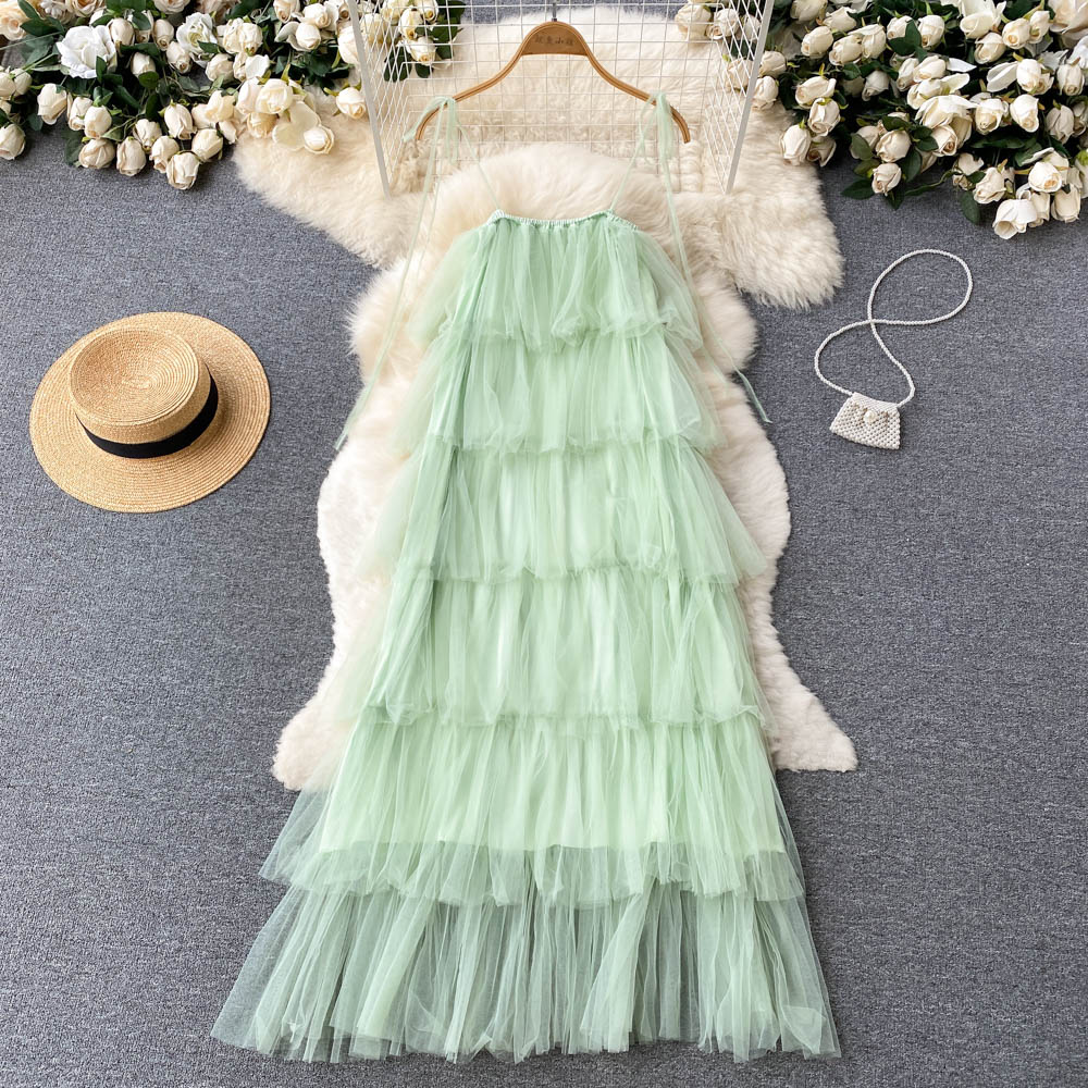 Sexy Straps Tulle Mint Green Dress Women Holiday Dress P228