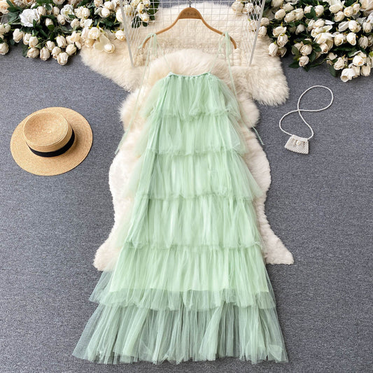 Sexy Straps Tulle Mint Green Dress Women Holiday Dress P228