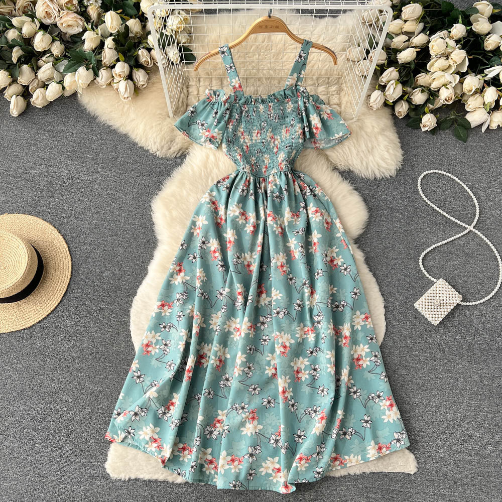 Sexy Straps Summer Dress Women Floral Holiday Dress P163