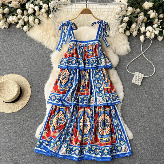 Vintage Spaghetti Straps Cute Summer Boho Dress Women Holiday Dress P187