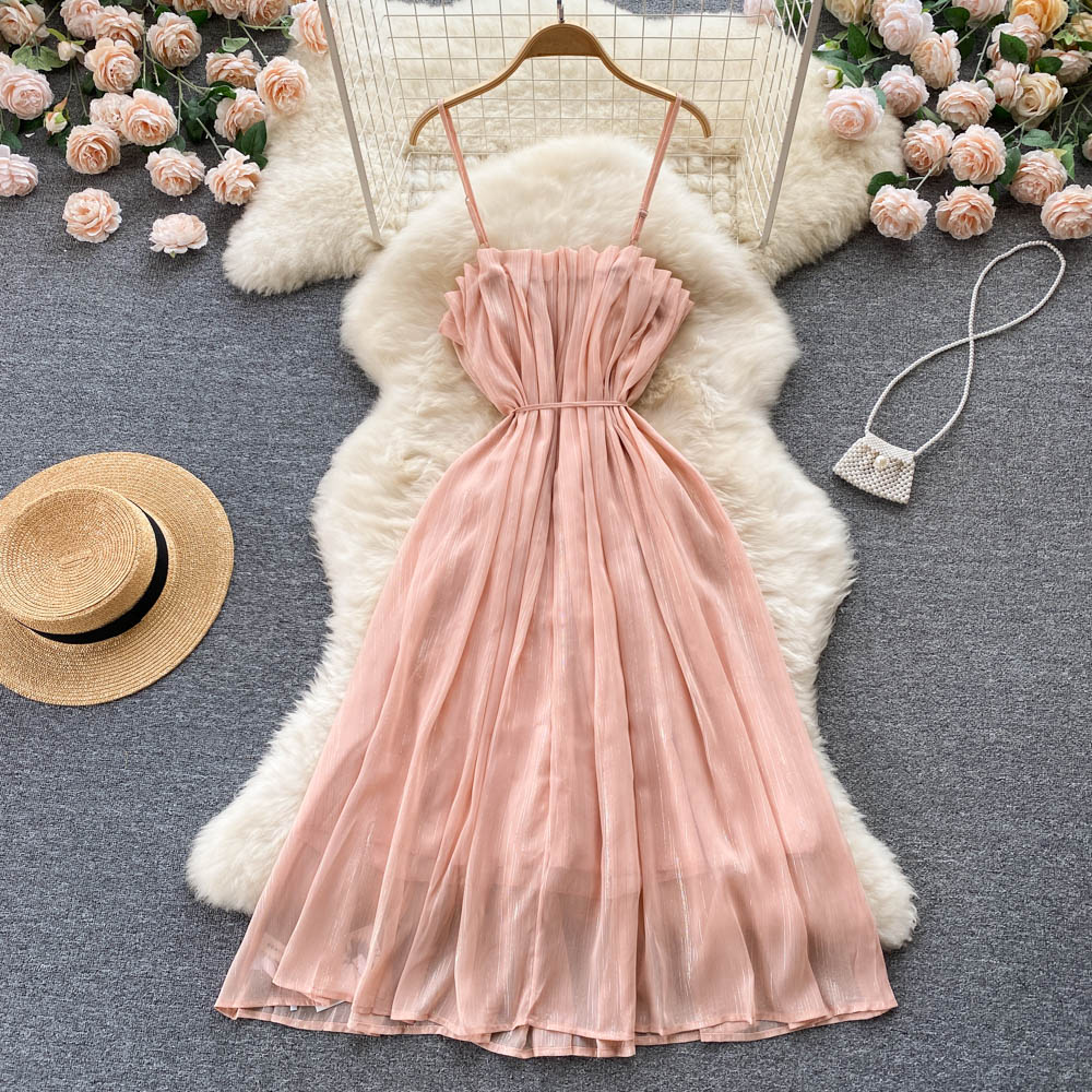 Sexy Spaghetti Straps Summer Blush Pink Dress Women Holiday Dress P168