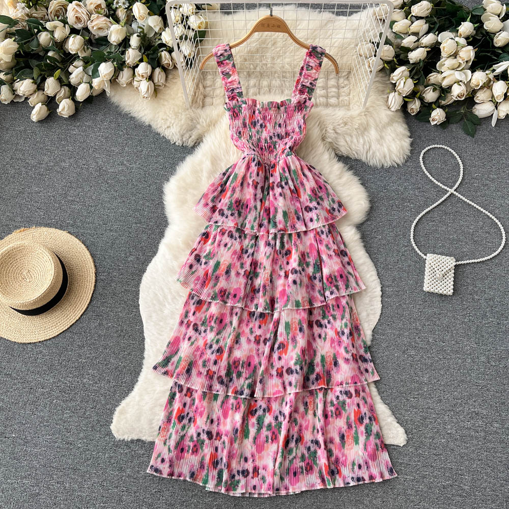 Sexy Straps Floral Dress Long Summer Women Holiday Dress P212