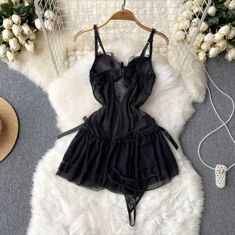 Sexy Spaghetti Straps Short Lace Black Dress Women Holiday Dress P235