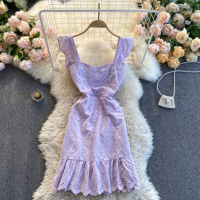 Sexy Straps Ruffled Lace Dress Women Holiday Dress P207