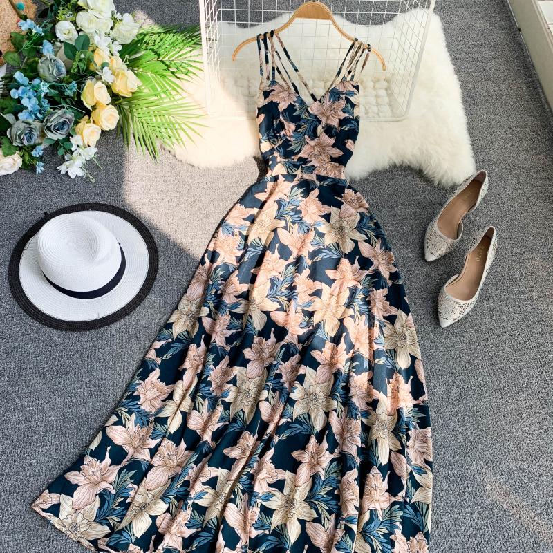 Sexy Spaghetti Straps Summer Backless Floral Dress Hot Women Dress P155