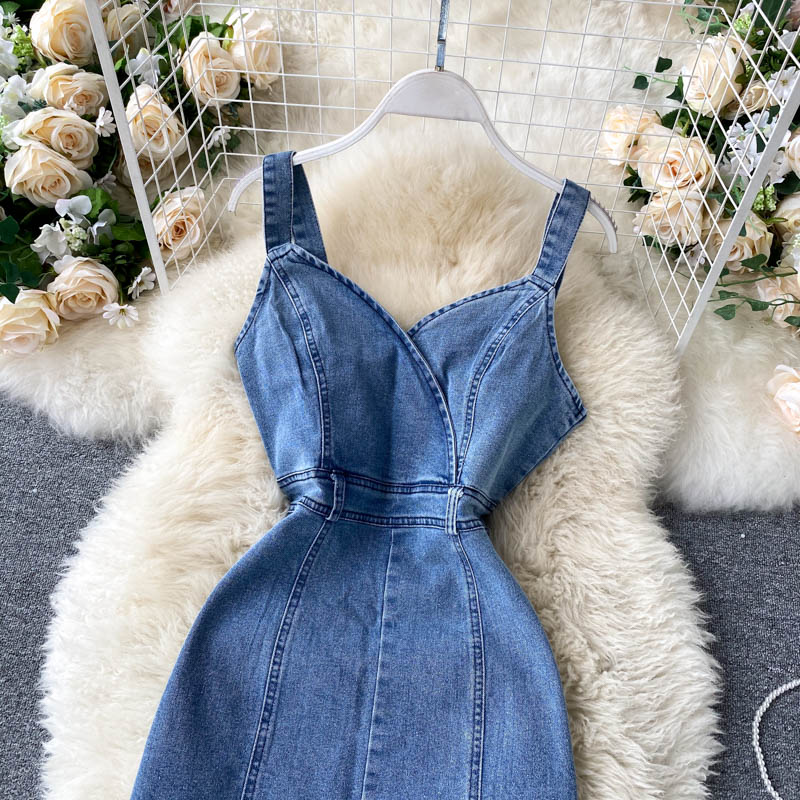 Cute Spaghetti Straps Denim Dress Women Dress P144