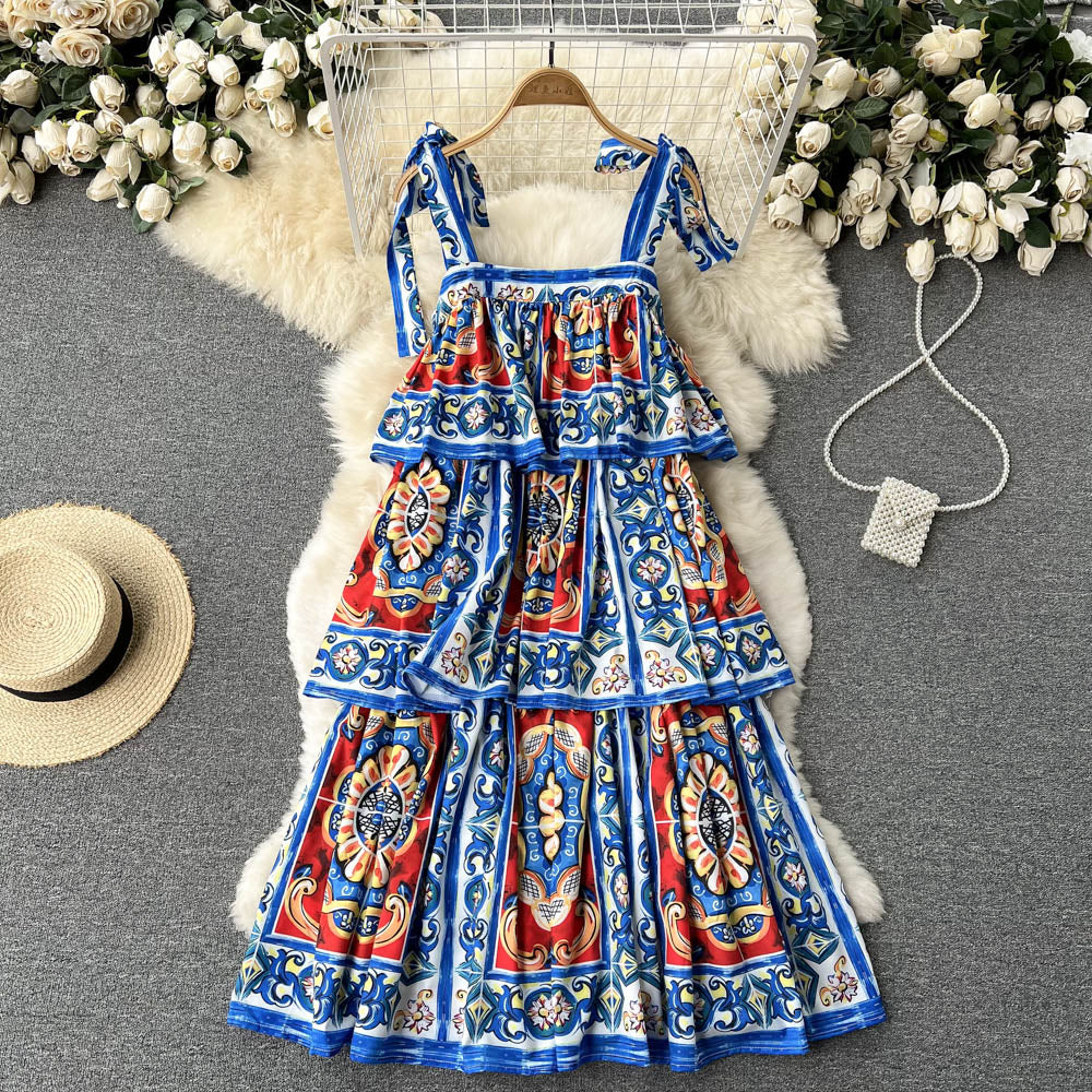 Vintage Spaghetti Straps Cute Summer Boho Dress Women Holiday Dress P187