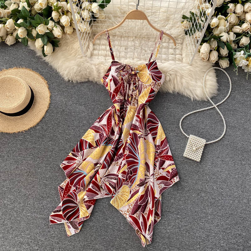 Sexy Spaghetti Straps Backless Summer Dress Women Floral Holiday Dress P162