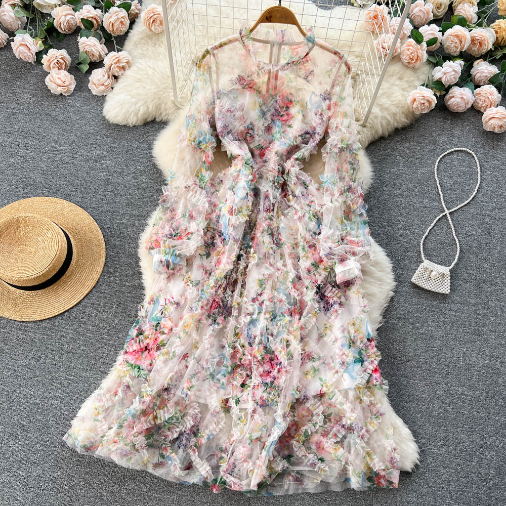 Cute long sleeves floral dress women's dress P109