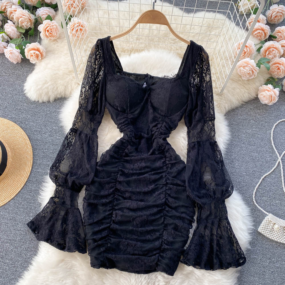 vintage lace long sleeves short summer women's dress P122