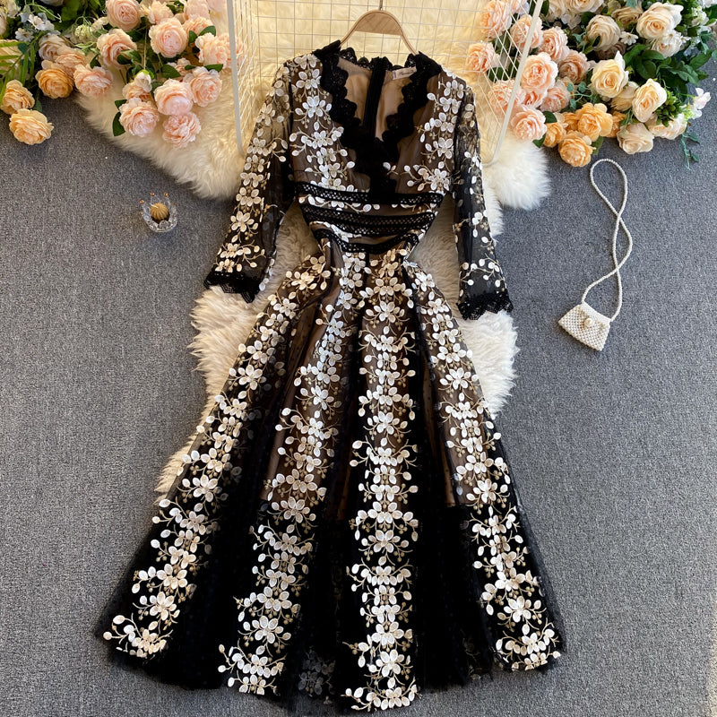 Cute embroidery floral dress women's dress P113