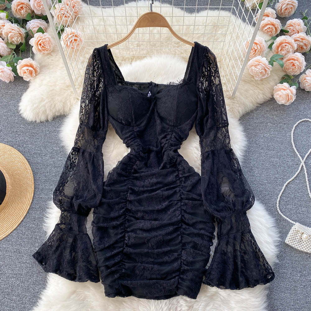 vintage lace long sleeves short summer women's dress P122