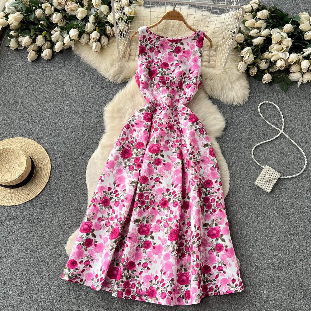 Sexy Scoop Floral Dress Women Holiday Dress P196