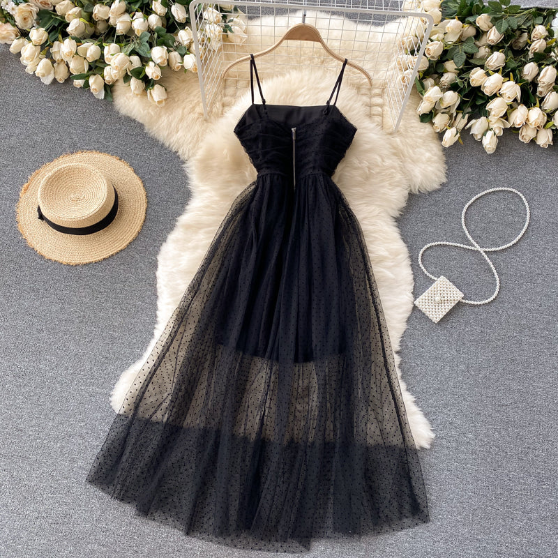 Sexy Straps Tulle Black Dress Women Holiday Dress P208