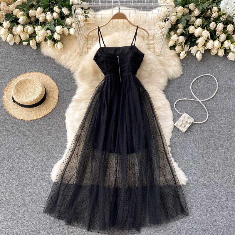 Sexy Straps Tulle Black Dress Women Holiday Dress P208