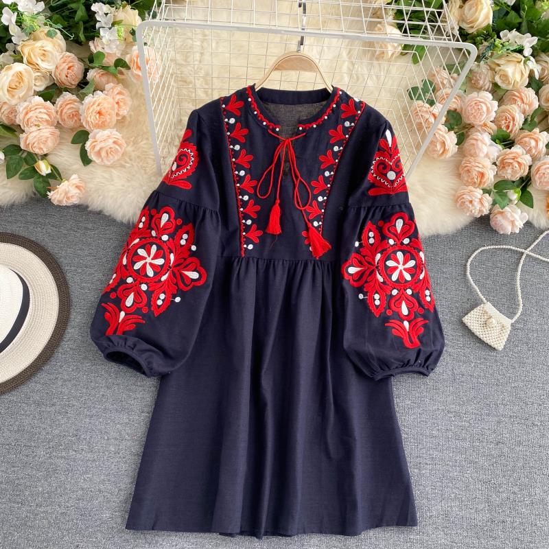 Cute A line long sleeves bohemia vacations women's dress P100