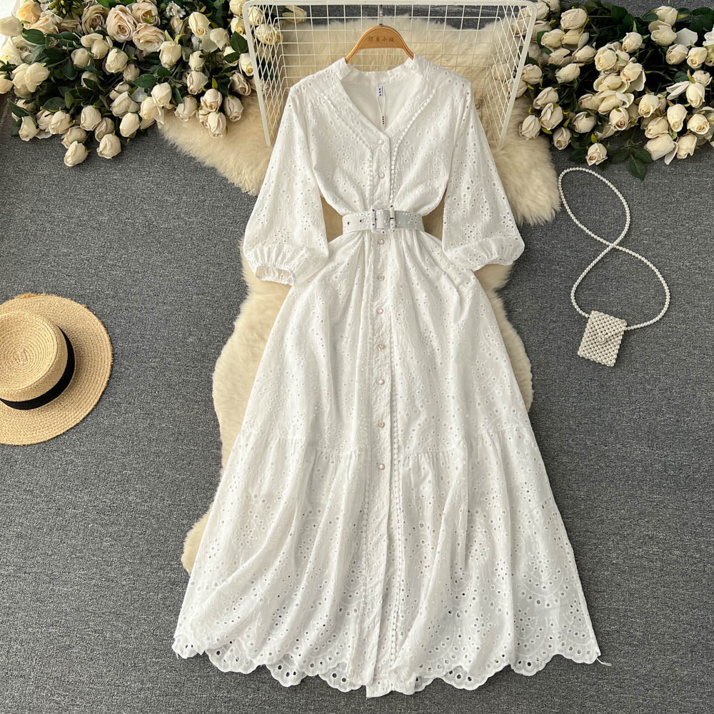 A line v neckline lace dress women's dress P093