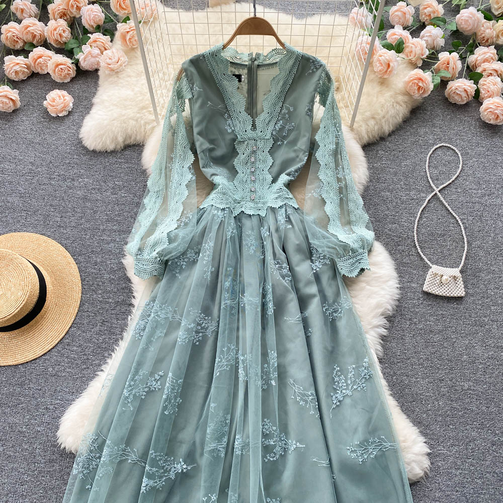 Cute long sleeves lace v neckline dress women's dress P106