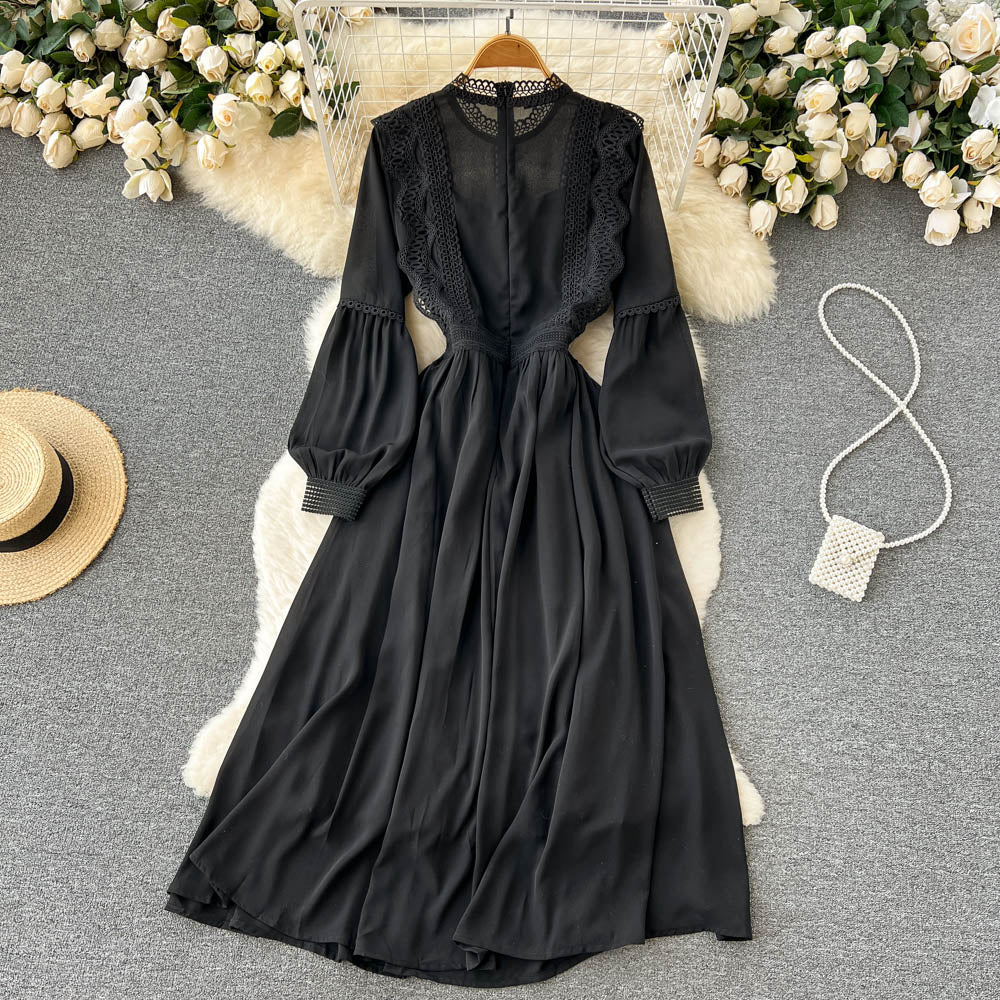 simple long sleeves chiffon summer women's dress P114