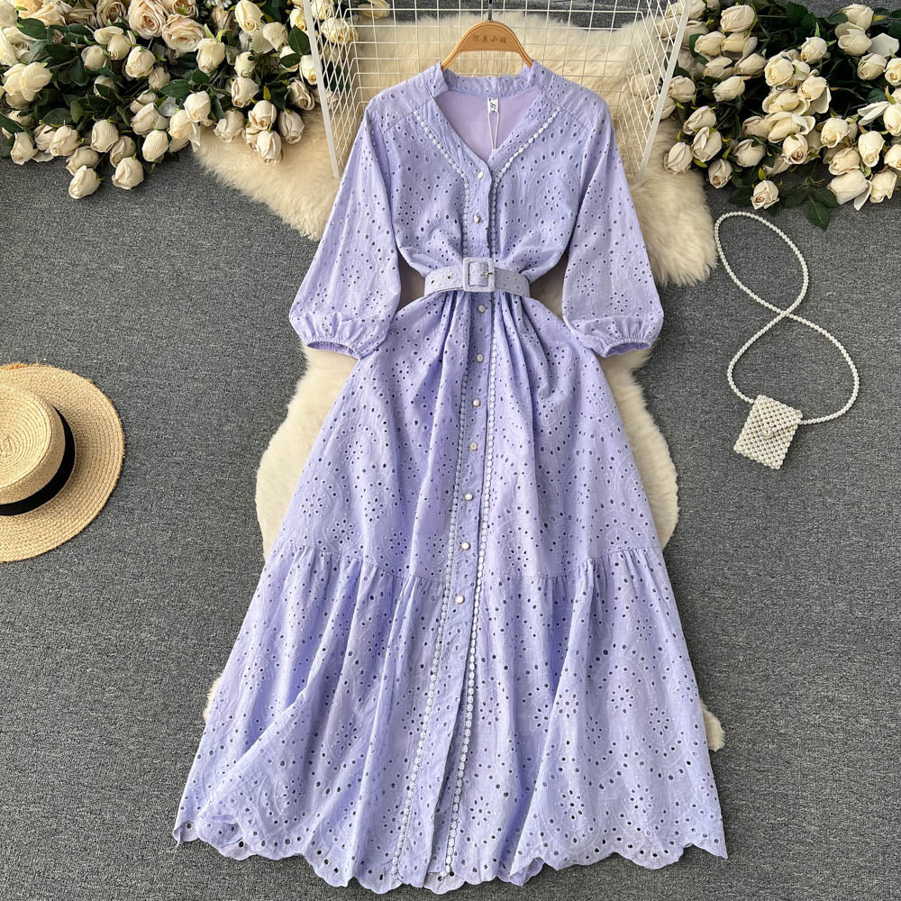 A line v neckline lace dress women's dress P093