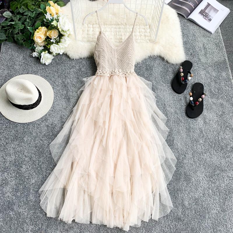 A line spaghetti straps blush pink summer dress women's dress P094