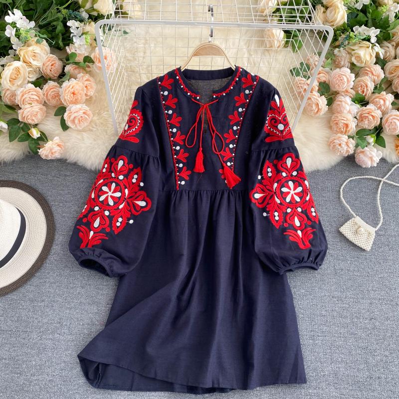 Cute A line long sleeves bohemia vacations women's dress P100