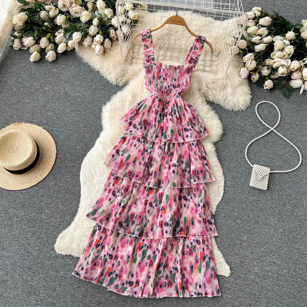 Sexy Straps Floral Dress Long Summer Women Holiday Dress P212