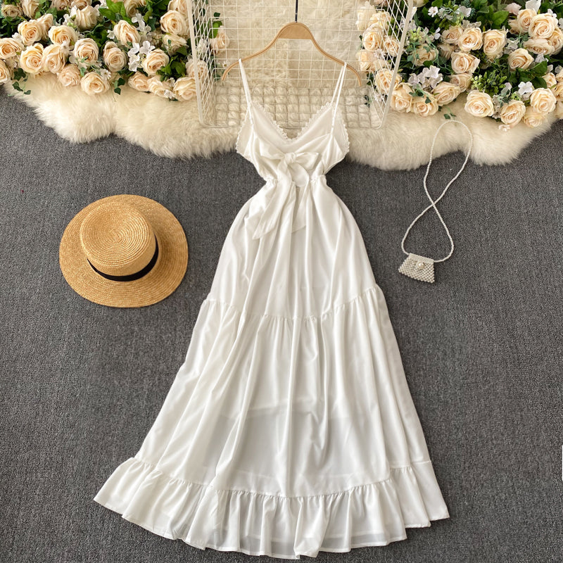 Sexy Spaghetti Straps Backless Lace White Dress Summer Women Holiday Dress P216