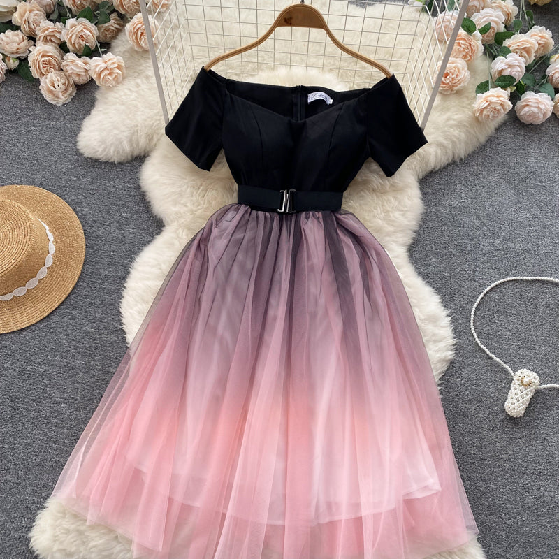 Cute A line Off The Shoulder Ombre Pink Dress Women Dress P085