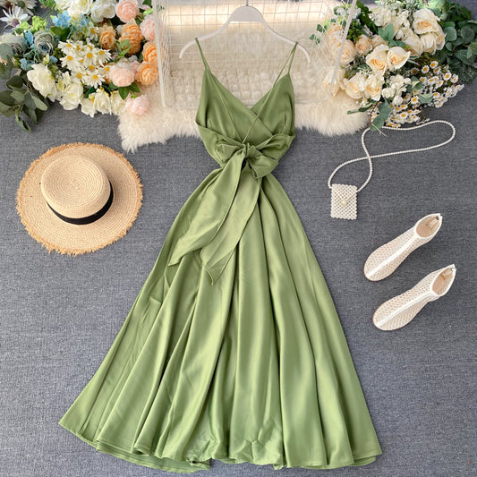 Chic long dress women's summer dress suspenders dress 082