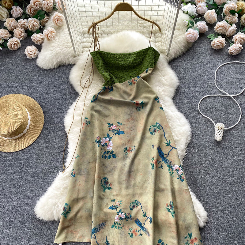 Simple Suspender Dress Floral Women Holiday Dress P183