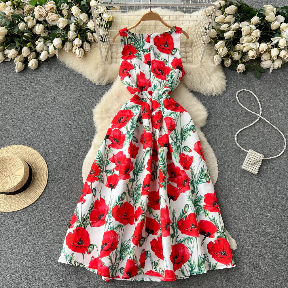 Sexy Scoop Floral Dress Women Holiday Dress P196