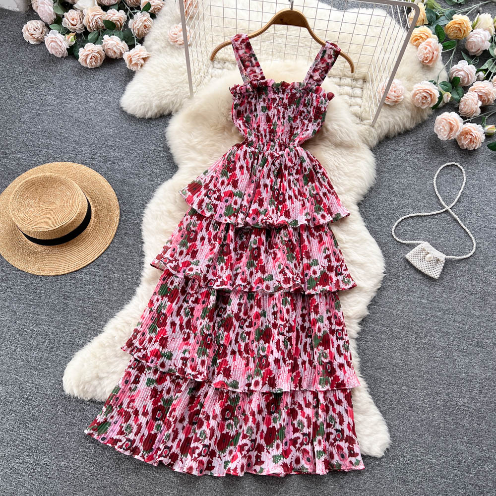 Cute Straps Summer Floral Dress Hot Women Dress P153